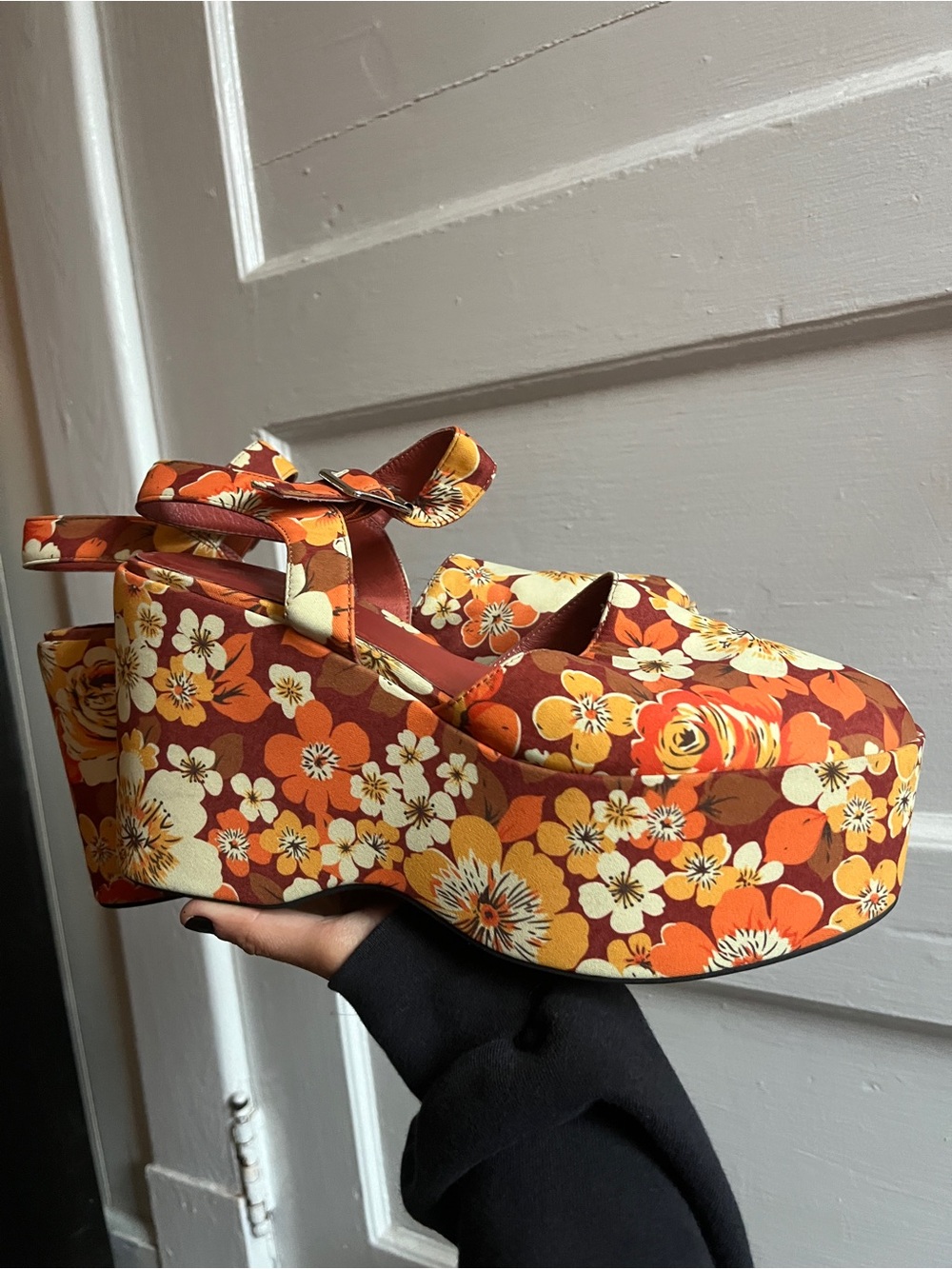Jeffrey Campbell Orange Multi Floral Platform Mules